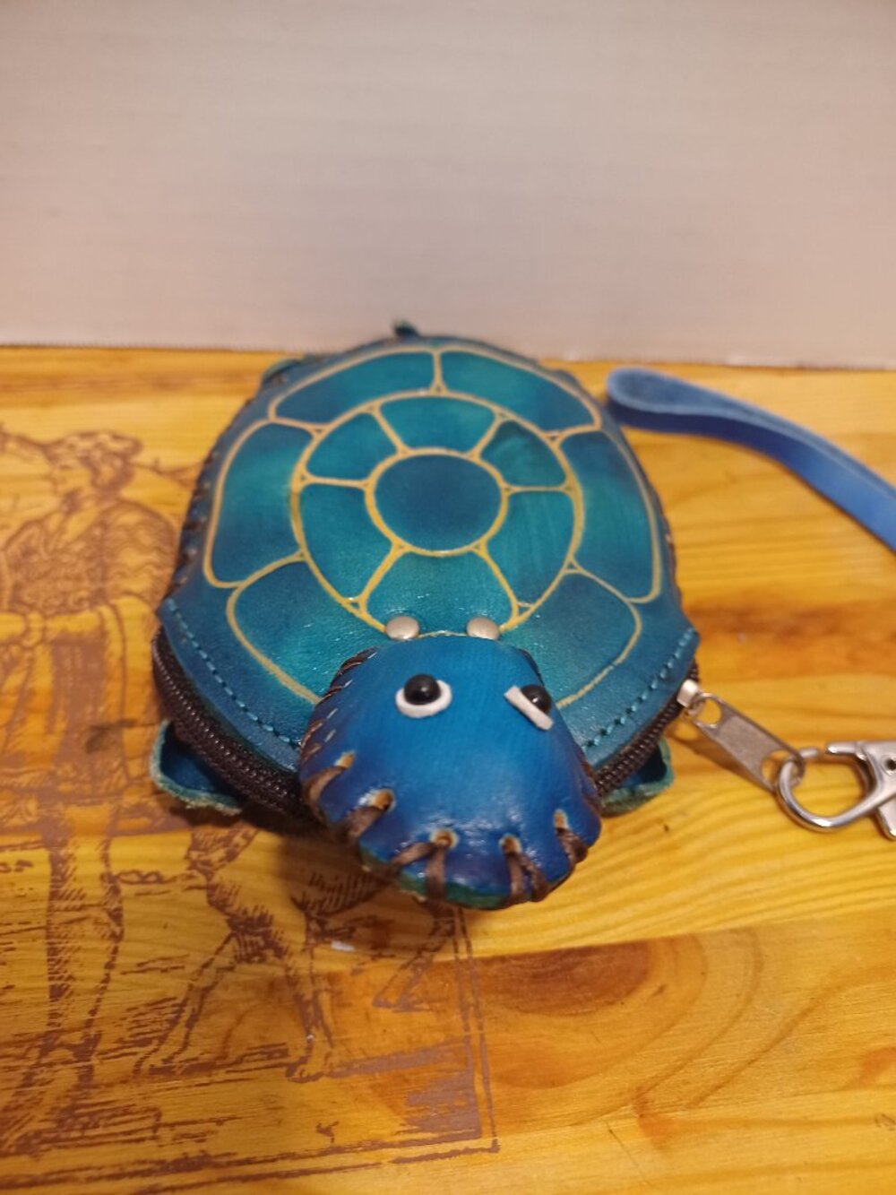 Handmade Genuine Cowhide Leather Turtle Wristlet Change Purse Pouch Wallet